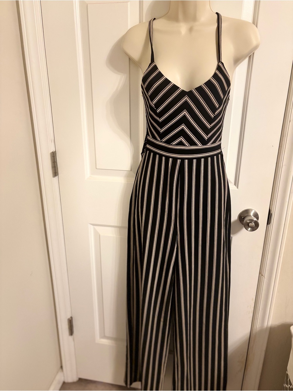 Striped Black & Cream Wide-Leg Jumpsuit